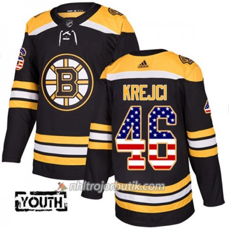 Barn Ishockey Boston Bruins Tröja David Krejci 46 Adidas 2017-2018 Svart USA Flag Fashion Authentic